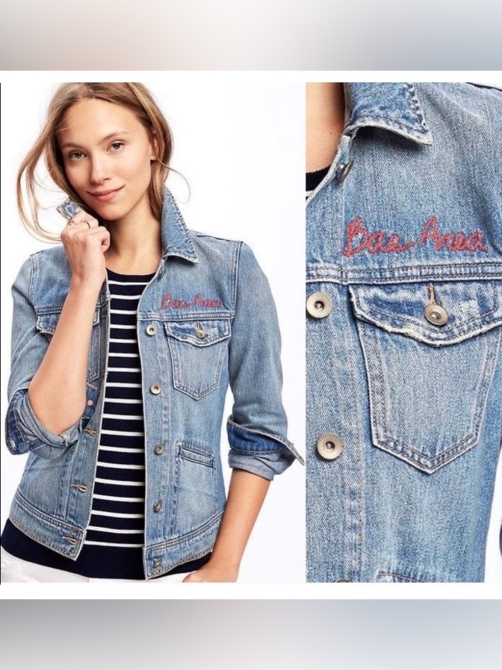 Old Navy Bae Area Embroidered Boho Denim Jacket Like New 1X